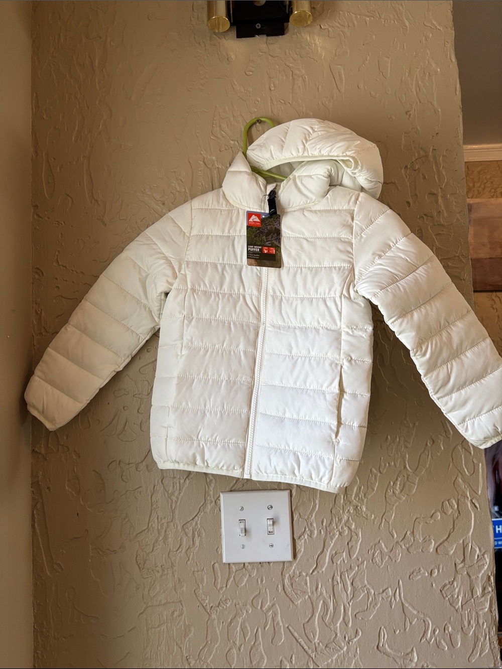 White/Cream Quilted Puffer Jacket with Hood